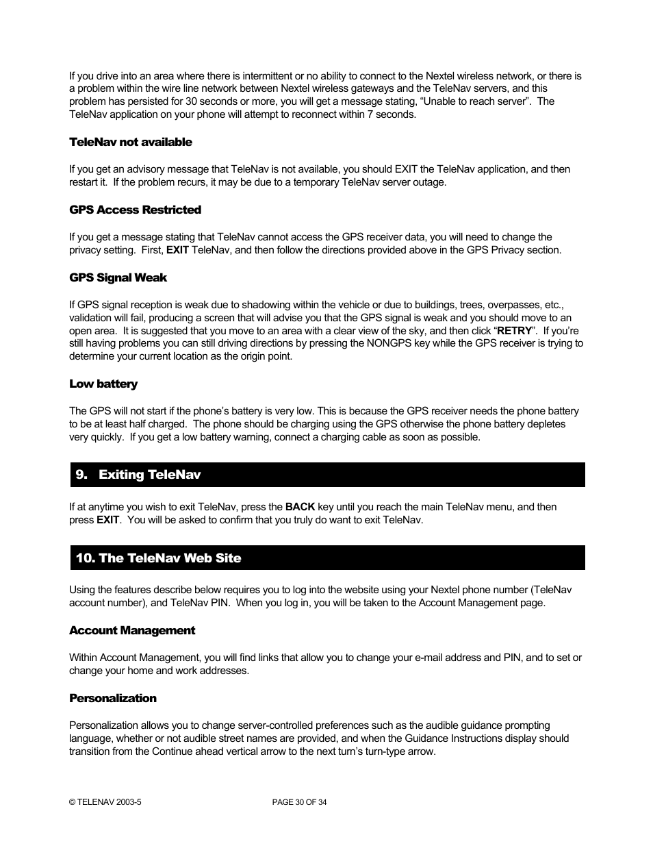 Telenav for Nextel Supported Devices: v3.0 for Motorola i860 User Manual | Page 30 / 34