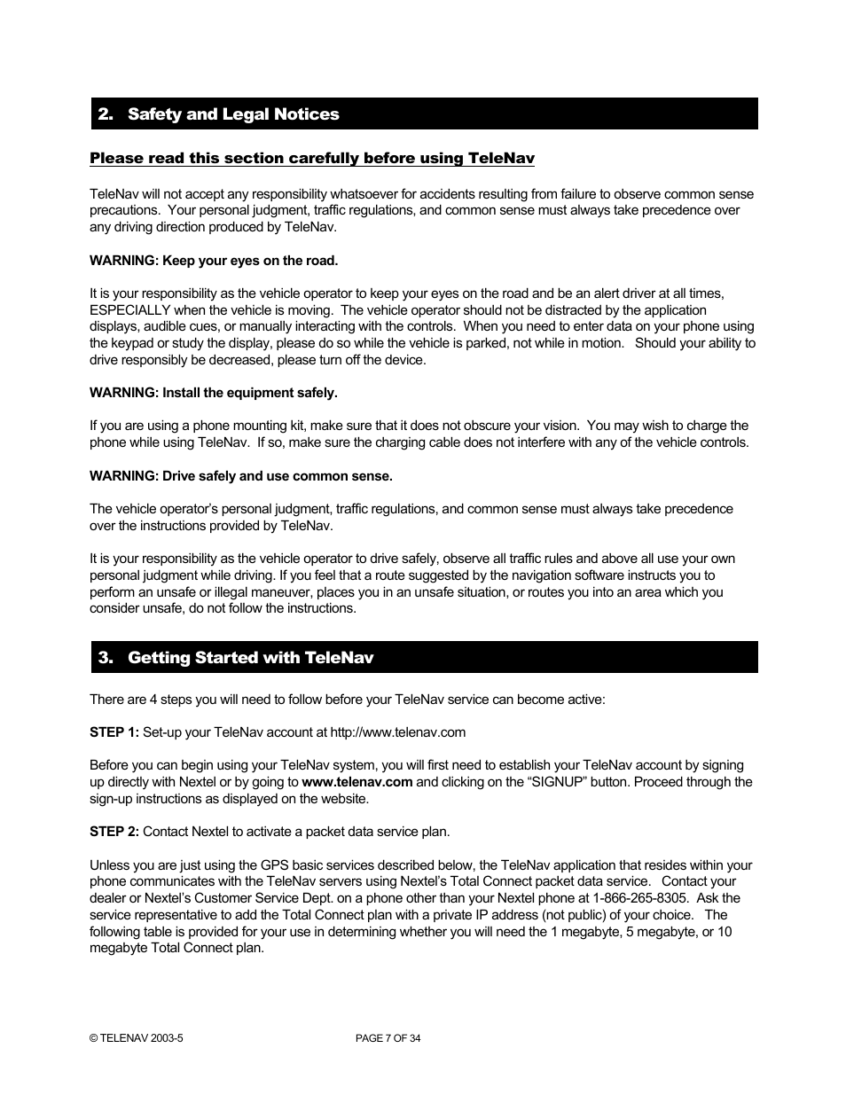 Telenav for Nextel Supported Devices: v3.0 for Motorola i860 User Manual | Page 7 / 34