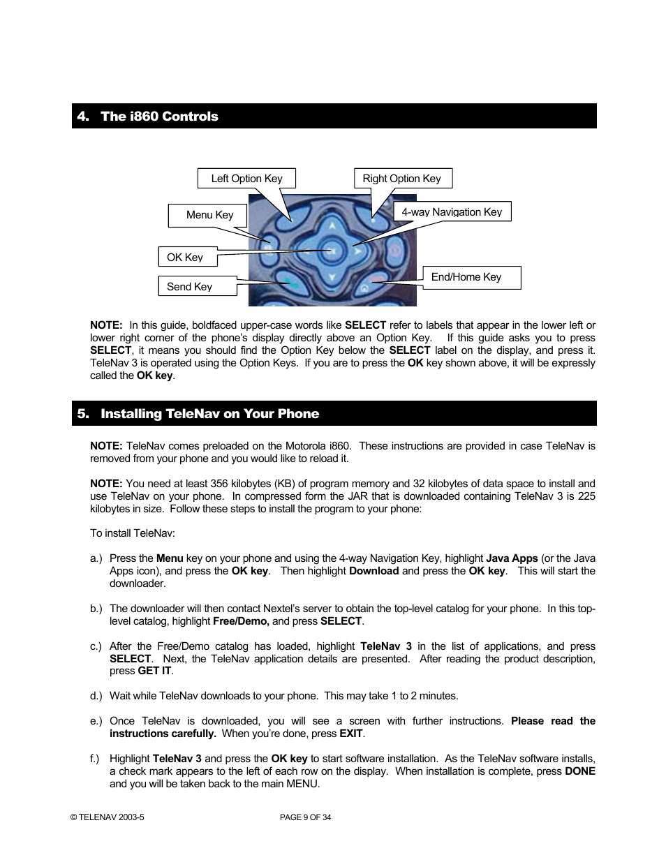 Telenav for Nextel Supported Devices: v3.0 for Motorola i860 User Manual | Page 9 / 34