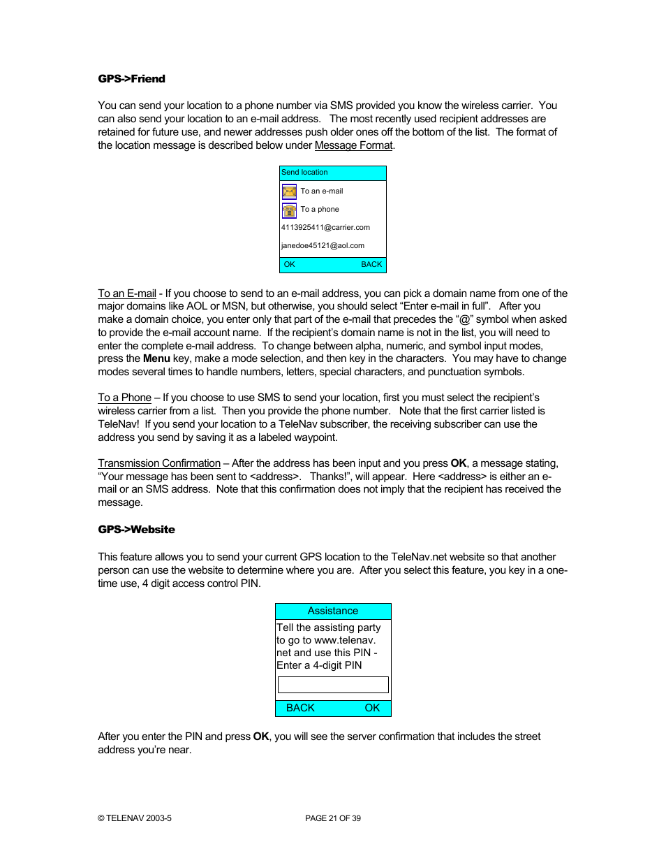Telenav for Nextel Supported Devices: v2.2.5 for Motorola i830 User Manual | Page 21 / 39