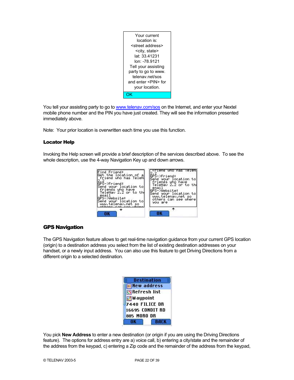 Telenav for Nextel Supported Devices: v2.2.5 for Motorola i830 User Manual | Page 22 / 39