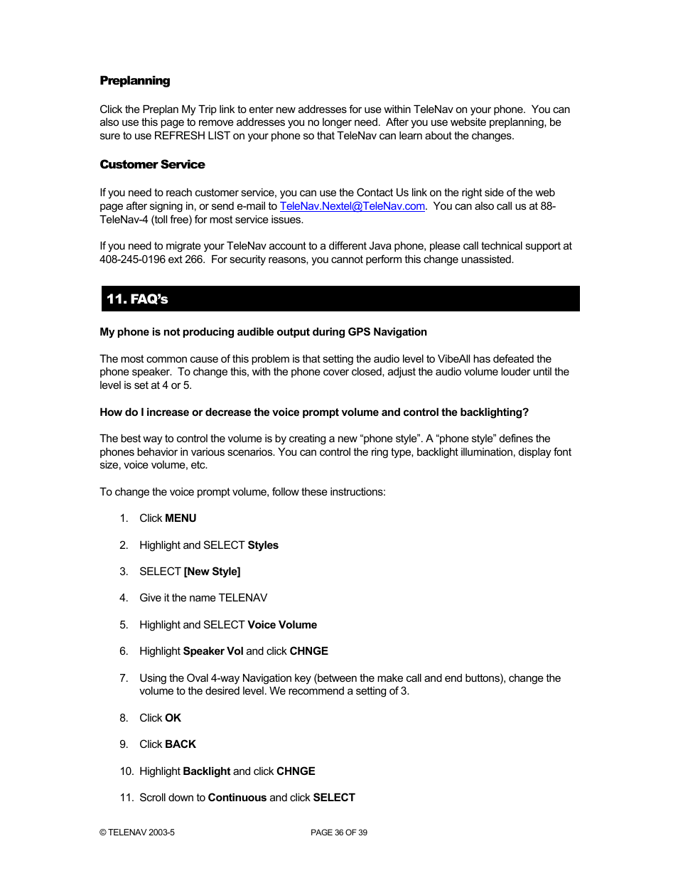 Telenav for Nextel Supported Devices: v2.2.5 for Motorola i830 User Manual | Page 36 / 39