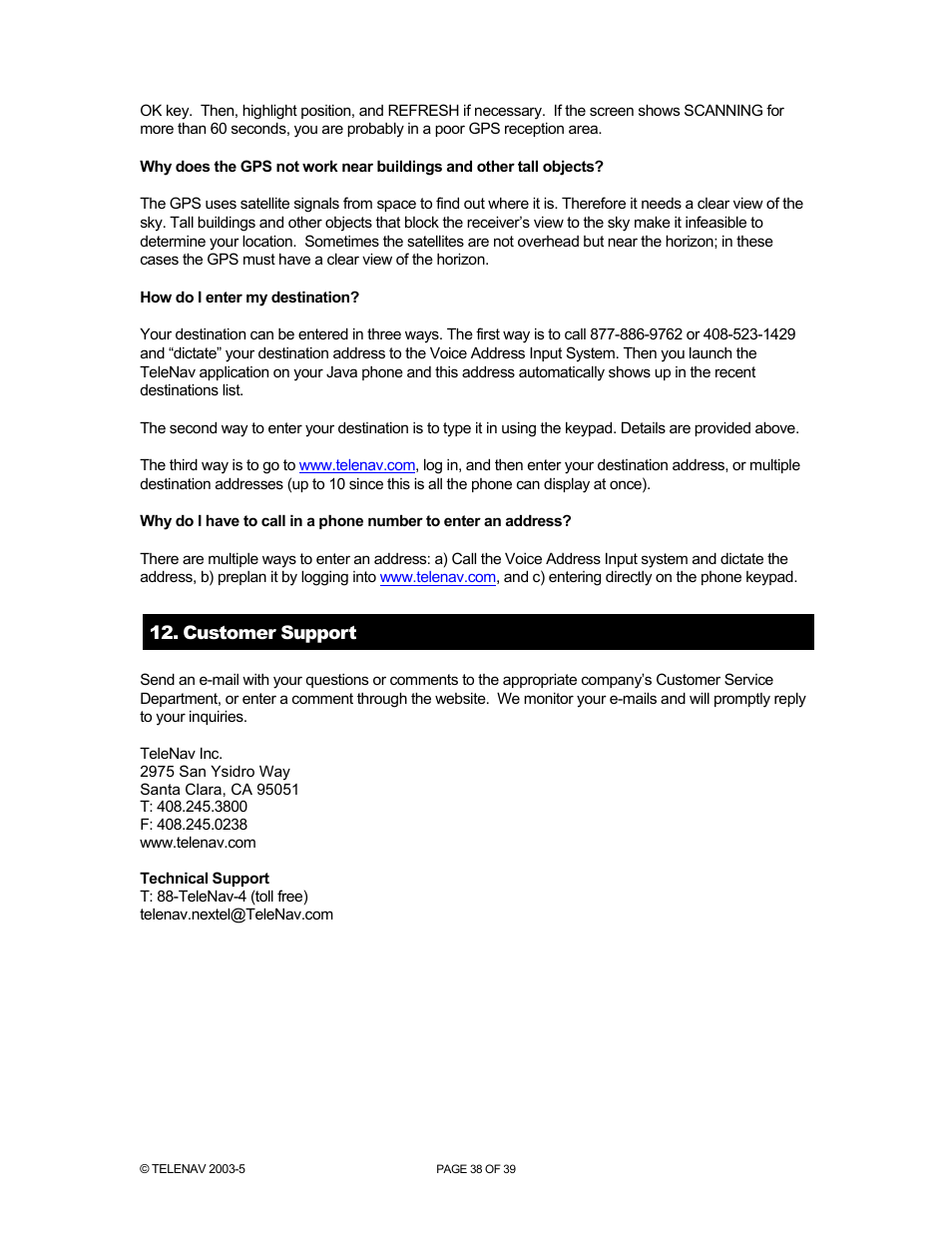 Telenav for Nextel Supported Devices: v2.2.5 for Motorola i830 User Manual | Page 38 / 39