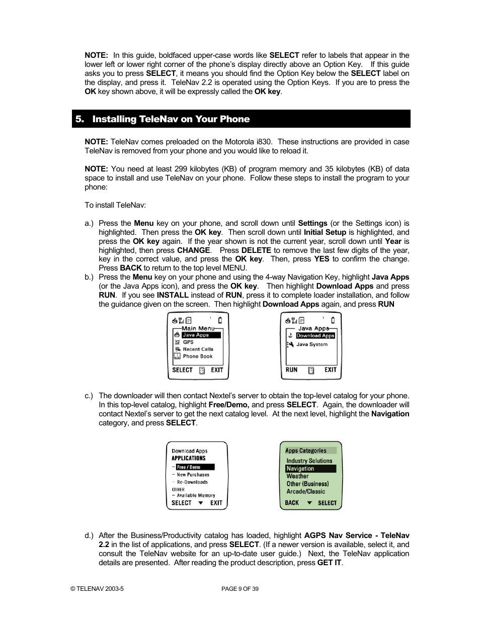 Telenav for Nextel Supported Devices: v2.2.5 for Motorola i830 User Manual | Page 9 / 39