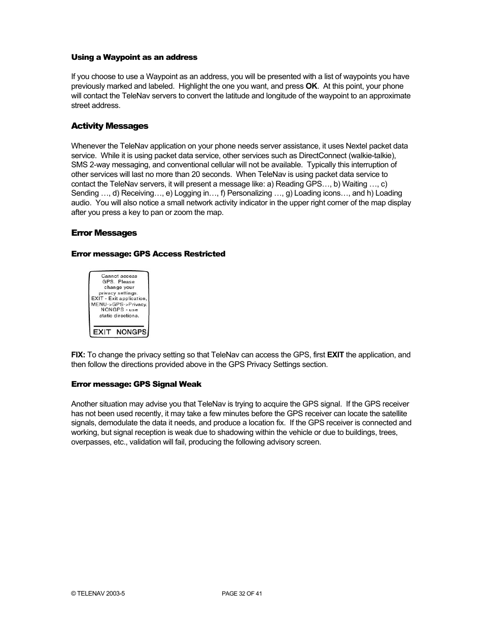 Telenav for Nextel Supported Devices: v2.2 for Motorola i730 User Manual | Page 32 / 41