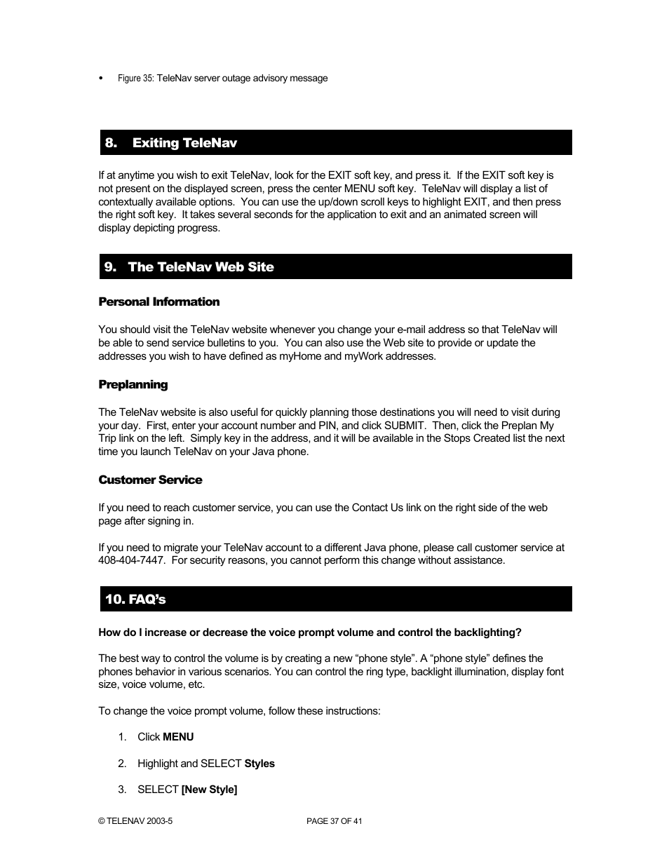 Telenav for Nextel Supported Devices: v2.2 for Motorola i730 User Manual | Page 37 / 41