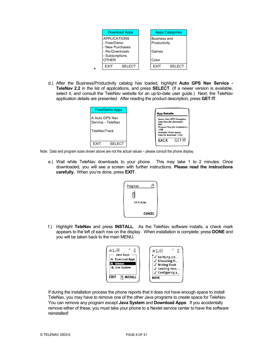 Telenav for Nextel Supported Devices: v2.2 for Motorola i730 User Manual | Page 8 / 41