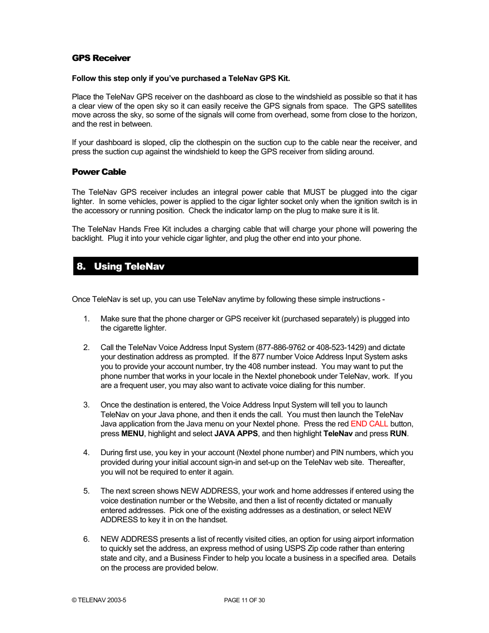 Telenav for Nextel Supported Devices: v2.1 for Motorola i88s, i58sr, i95cl User Manual | Page 11 / 30