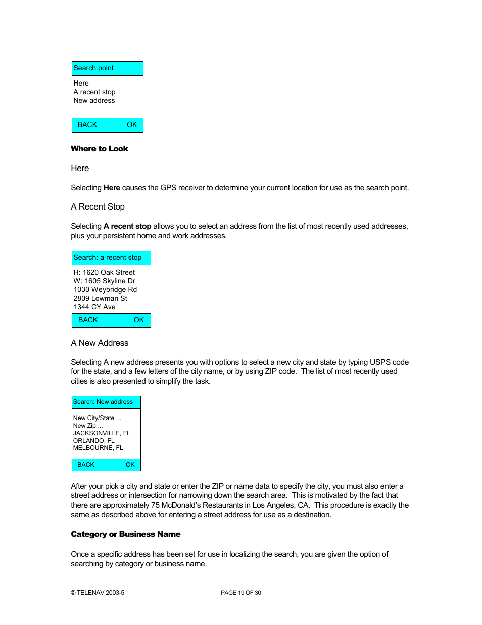 Telenav for Nextel Supported Devices: v2.1 for Motorola i88s, i58sr, i95cl User Manual | Page 19 / 30