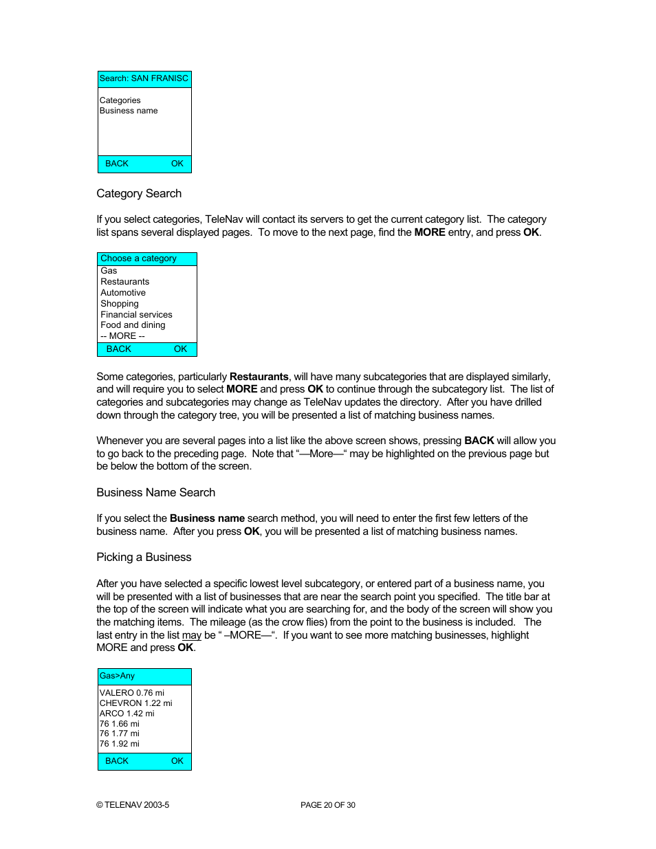 Telenav for Nextel Supported Devices: v2.1 for Motorola i88s, i58sr, i95cl User Manual | Page 20 / 30