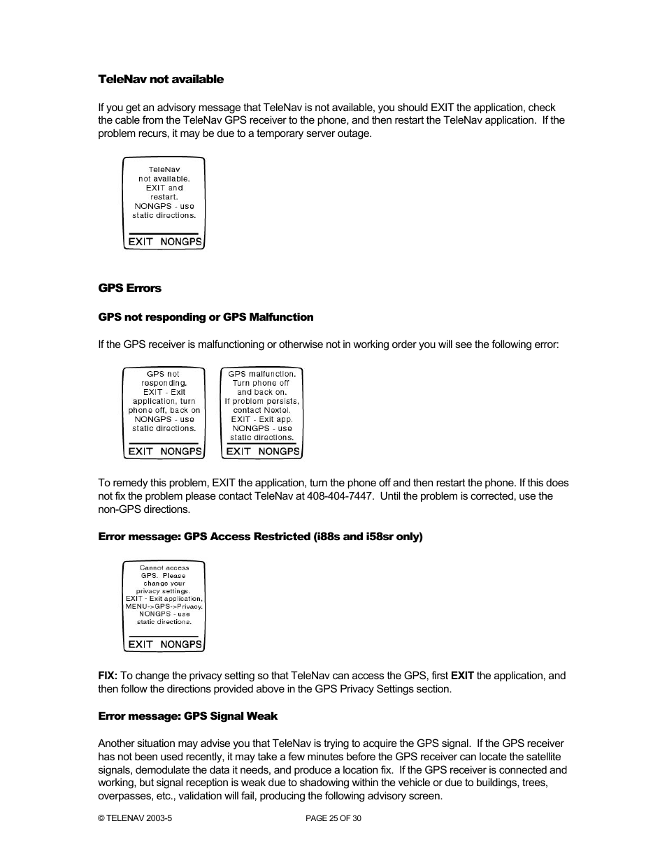 Telenav for Nextel Supported Devices: v2.1 for Motorola i88s, i58sr, i95cl User Manual | Page 25 / 30