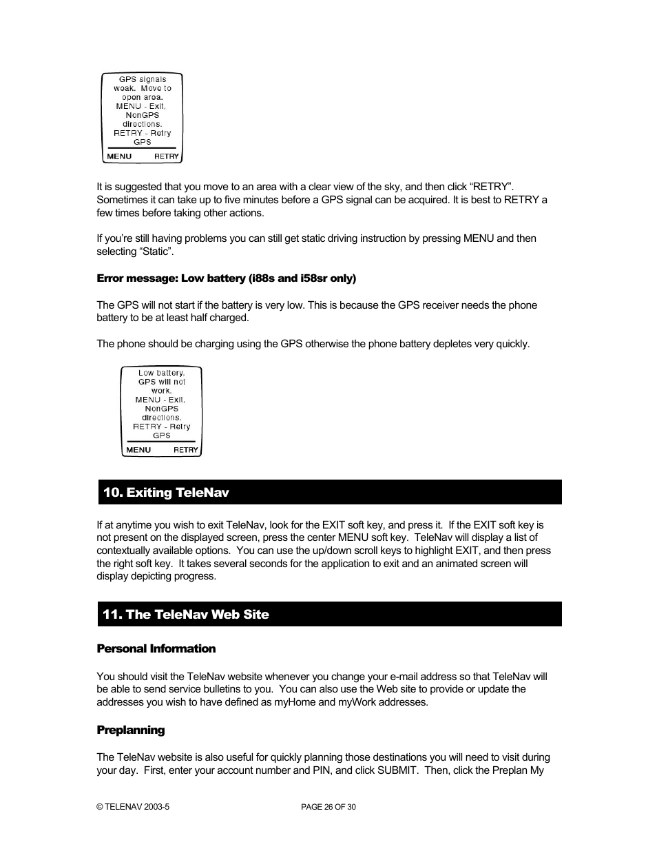 Telenav for Nextel Supported Devices: v2.1 for Motorola i88s, i58sr, i95cl User Manual | Page 26 / 30