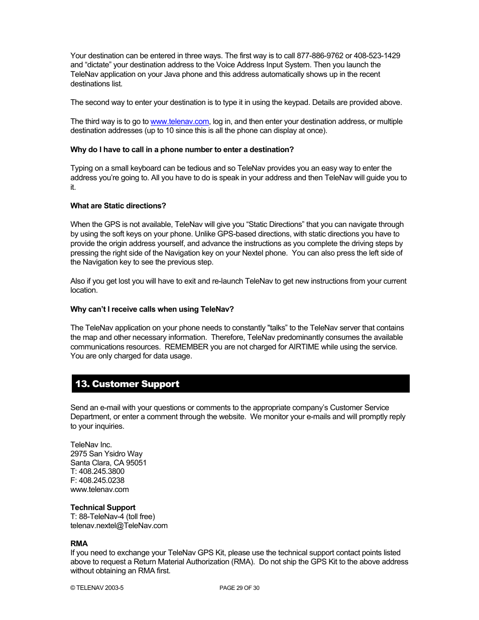 Telenav for Nextel Supported Devices: v2.1 for Motorola i88s, i58sr, i95cl User Manual | Page 29 / 30