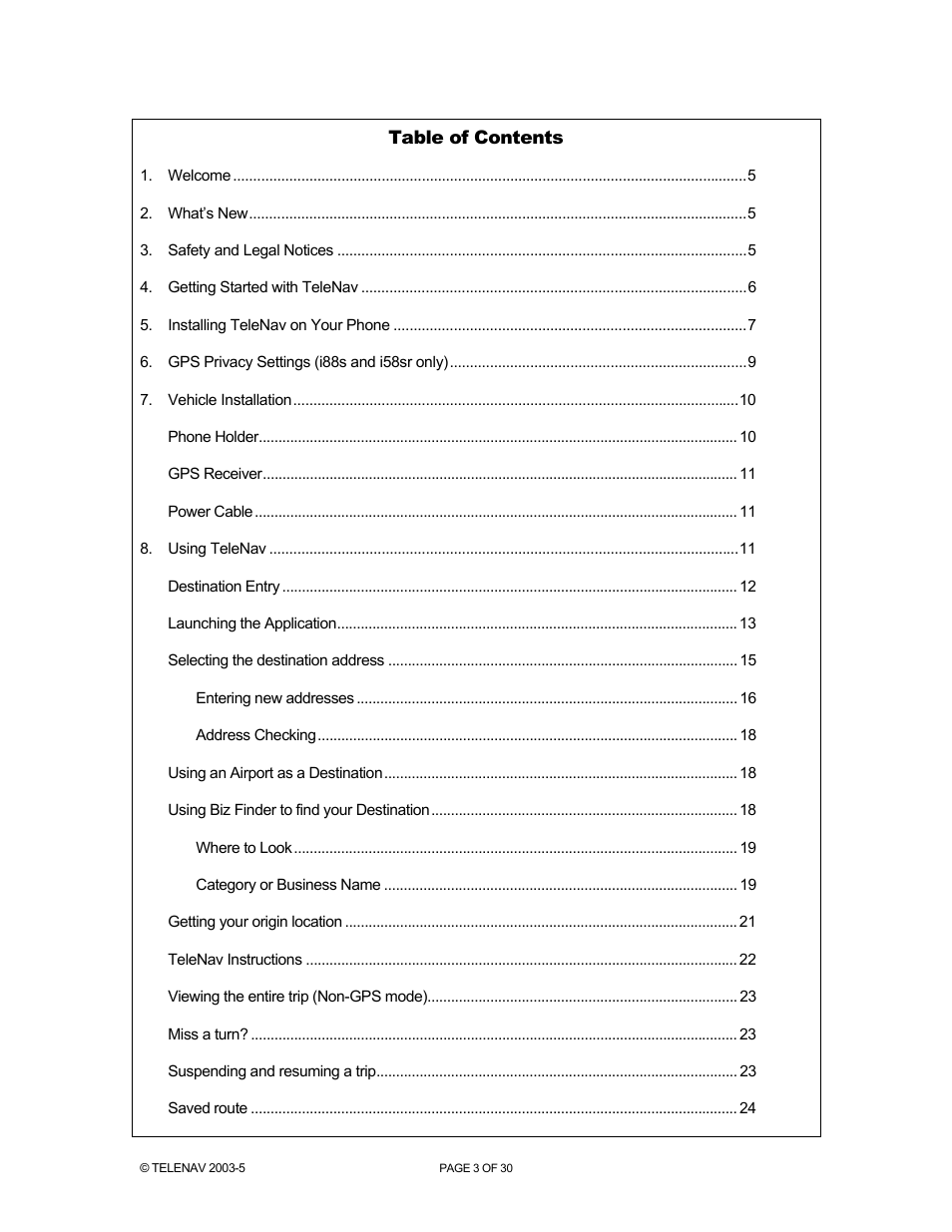 Telenav for Nextel Supported Devices: v2.1 for Motorola i88s, i58sr, i95cl User Manual | Page 3 / 30