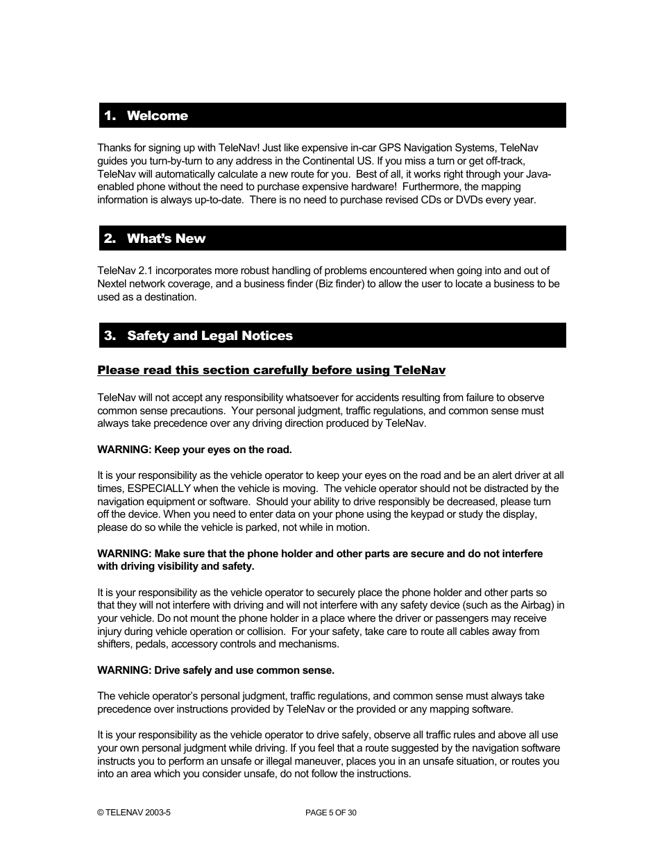Telenav for Nextel Supported Devices: v2.1 for Motorola i88s, i58sr, i95cl User Manual | Page 5 / 30