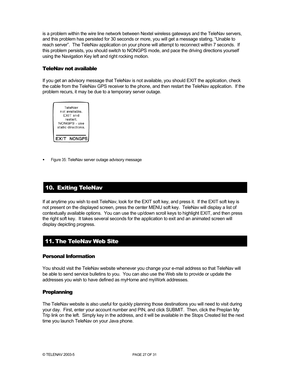 Telenav for Nextel Supported Devices: v2.0 for Motorola i88s, i58sr, i50sx, i55sr, i85s, i90c, i95cl User Manual | Page 27 / 31
