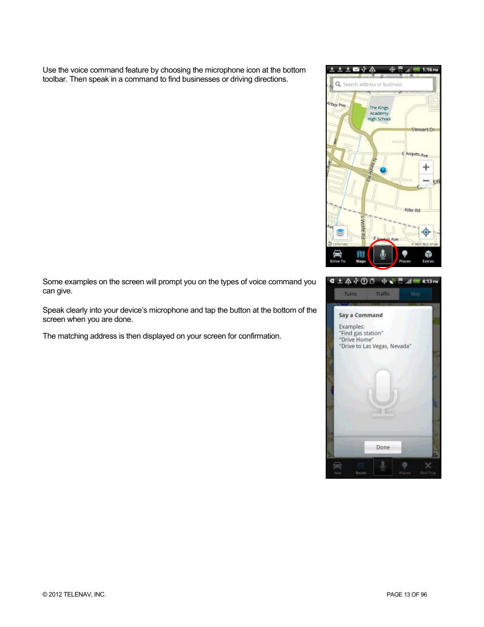 Speak it | Telenav for Sprint Supported Devices: v7.1 for Android devices User Manual | Page 13 / 96