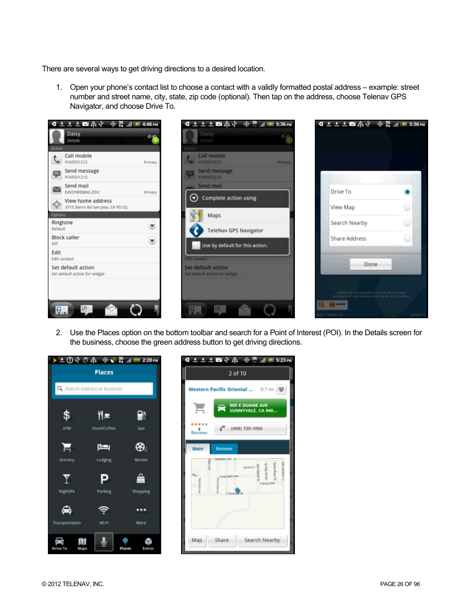 Other ways to get directions | Telenav for Sprint Supported Devices: v7.1 for Android devices User Manual | Page 26 / 96