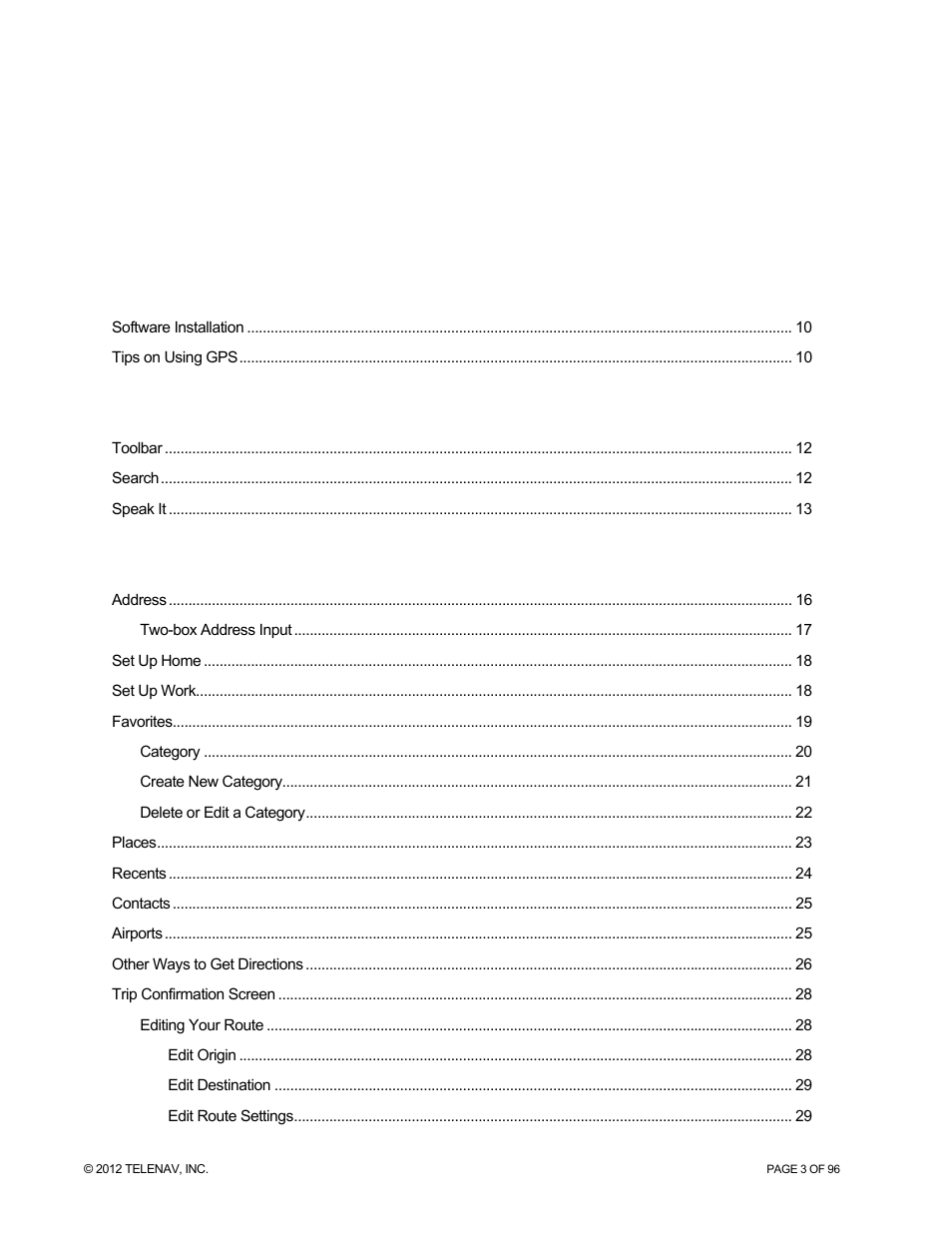 Telenav for Sprint Supported Devices: v7.1 for Android devices User Manual | Page 3 / 96