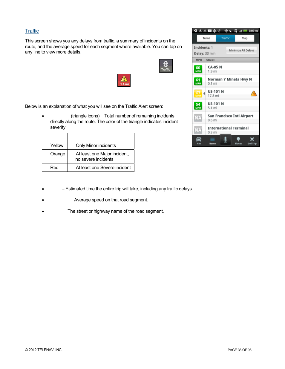 Traffic | Telenav for Sprint Supported Devices: v7.1 for Android devices User Manual | Page 36 / 96