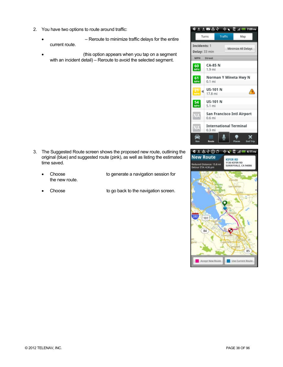 Telenav for Sprint Supported Devices: v7.1 for Android devices User Manual | Page 38 / 96