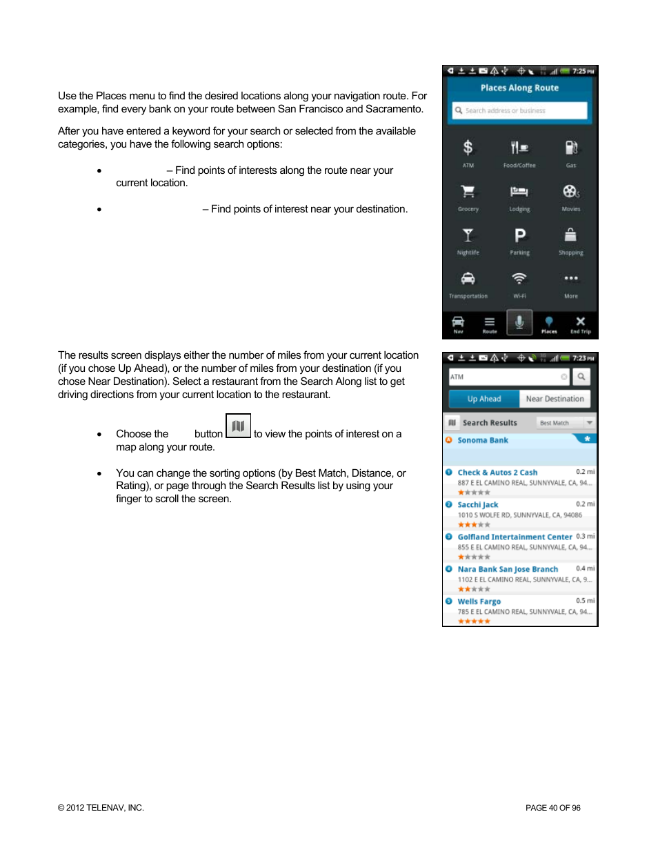 Places | Telenav for Sprint Supported Devices: v7.1 for Android devices User Manual | Page 40 / 96