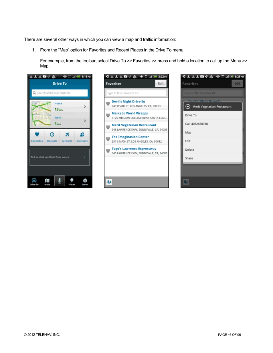 Other ways to view a map | Telenav for Sprint Supported Devices: v7.1 for Android devices User Manual | Page 46 / 96