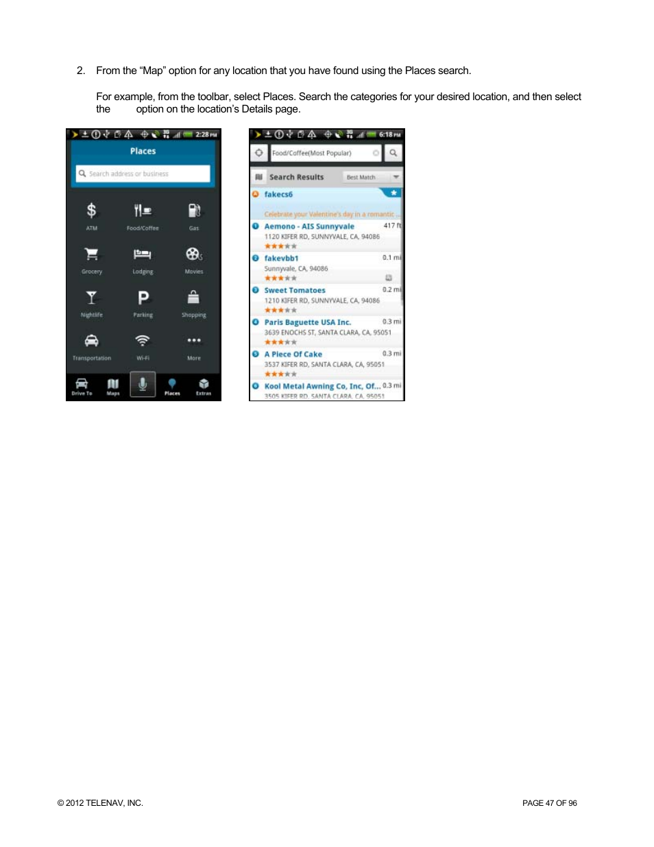 Telenav for Sprint Supported Devices: v7.1 for Android devices User Manual | Page 47 / 96