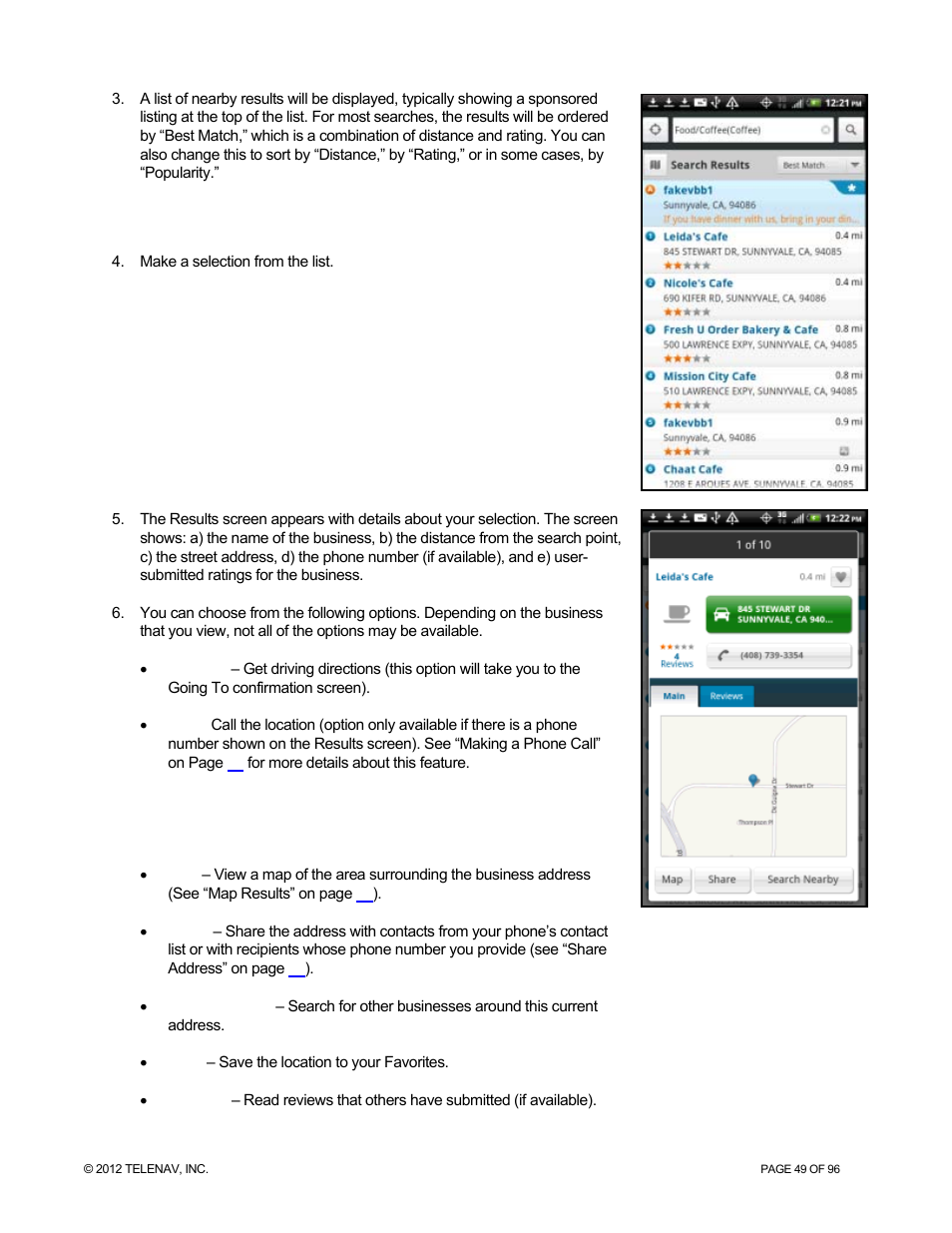 Telenav for Sprint Supported Devices: v7.1 for Android devices User Manual | Page 49 / 96