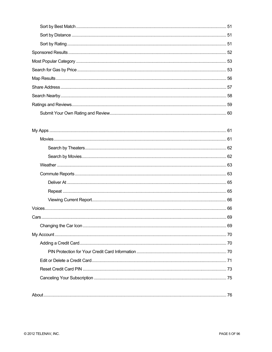 Telenav for Sprint Supported Devices: v7.1 for Android devices User Manual | Page 5 / 96