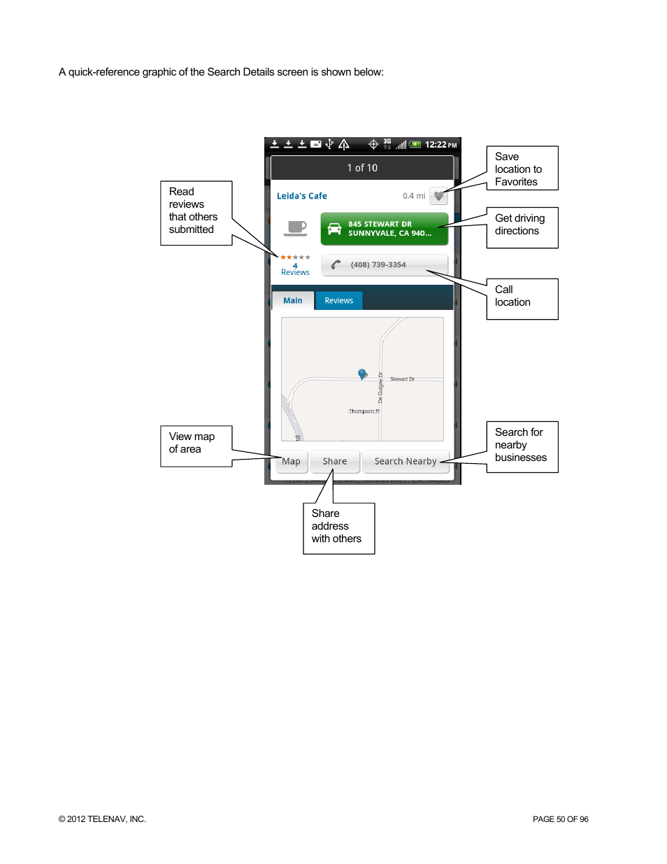 Telenav for Sprint Supported Devices: v7.1 for Android devices User Manual | Page 50 / 96