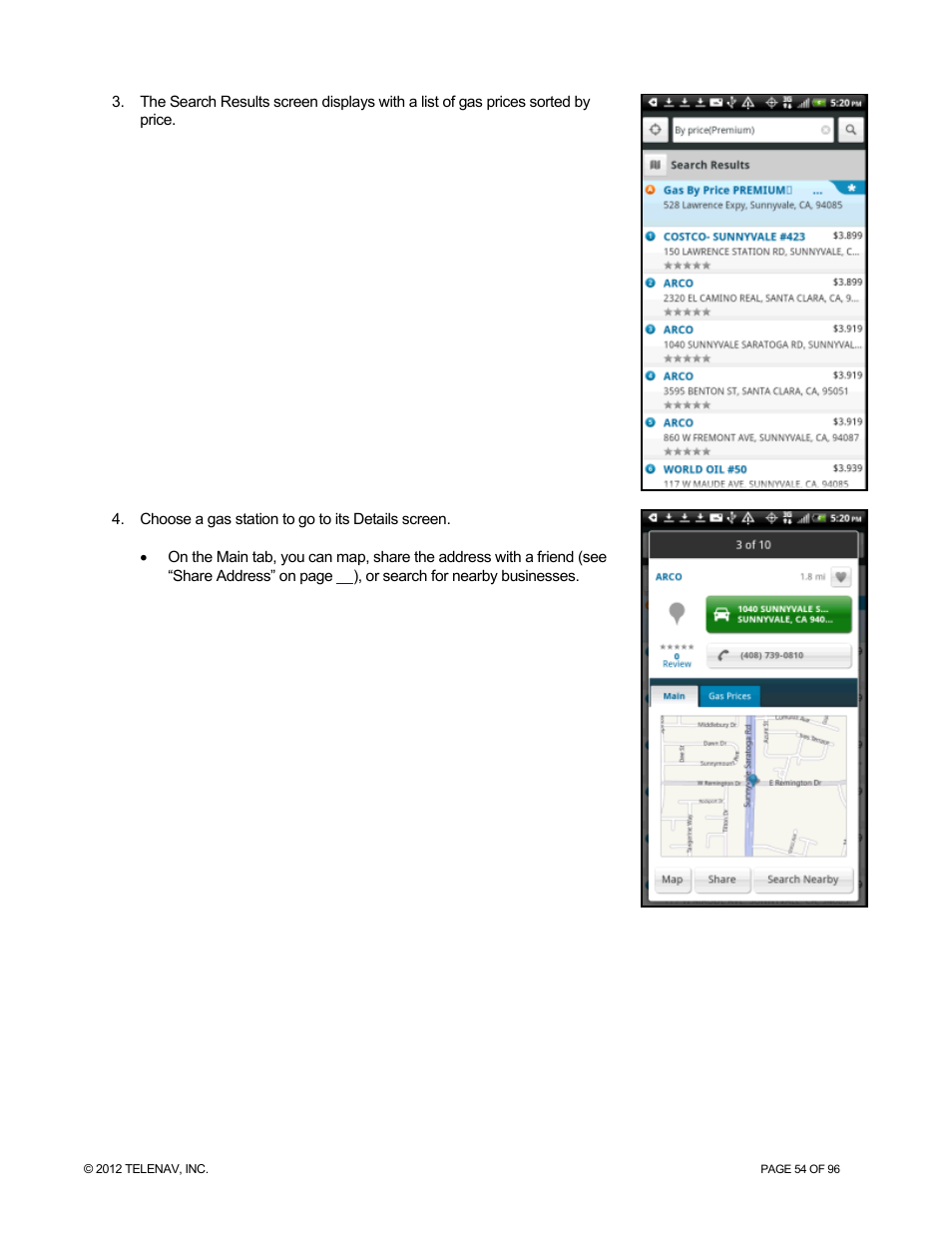 Telenav for Sprint Supported Devices: v7.1 for Android devices User Manual | Page 54 / 96