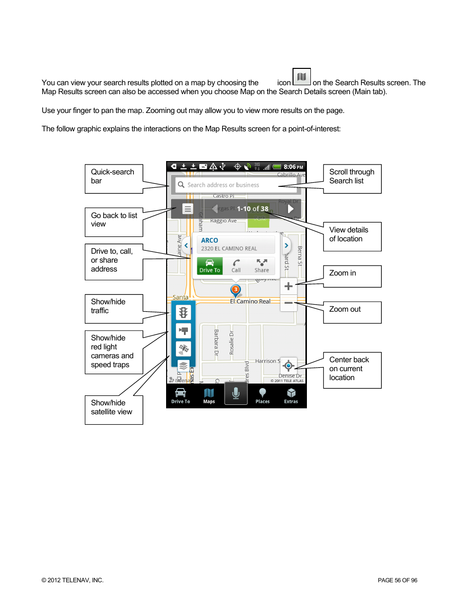Map results | Telenav for Sprint Supported Devices: v7.1 for Android devices User Manual | Page 56 / 96