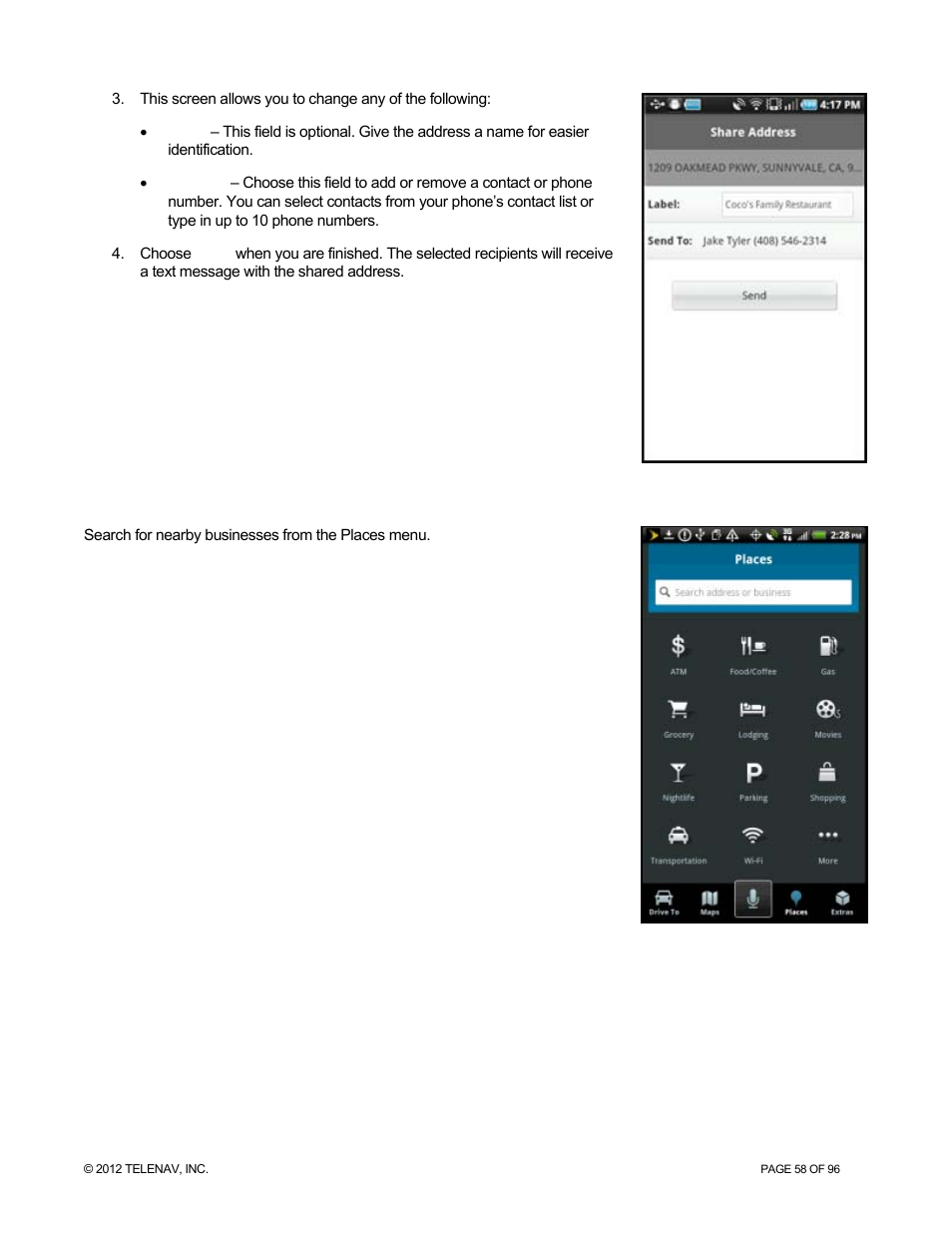 Search nearby | Telenav for Sprint Supported Devices: v7.1 for Android devices User Manual | Page 58 / 96