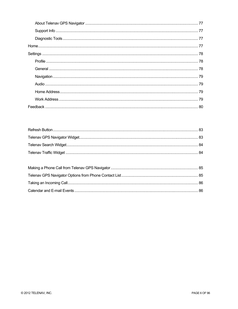 Telenav for Sprint Supported Devices: v7.1 for Android devices User Manual | Page 6 / 96