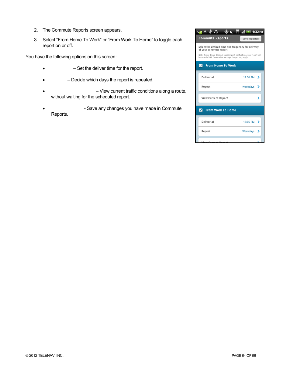 Telenav for Sprint Supported Devices: v7.1 for Android devices User Manual | Page 64 / 96