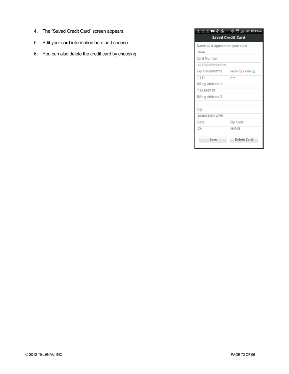 Telenav for Sprint Supported Devices: v7.1 for Android devices User Manual | Page 72 / 96