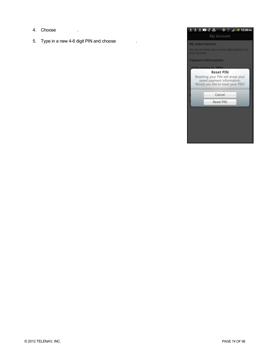 Telenav for Sprint Supported Devices: v7.1 for Android devices User Manual | Page 74 / 96