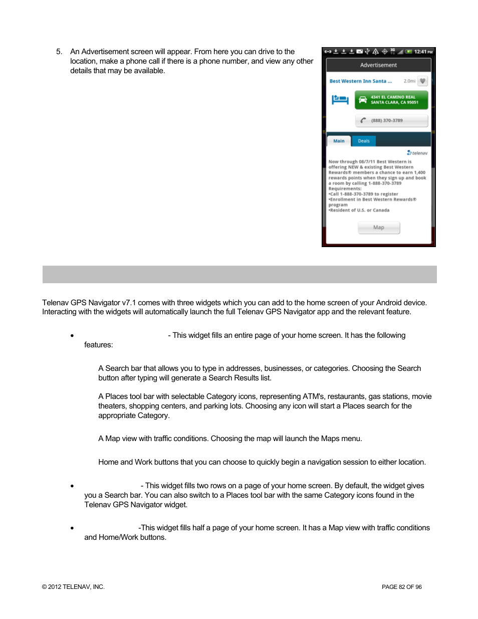 Widgets | Telenav for Sprint Supported Devices: v7.1 for Android devices User Manual | Page 82 / 96