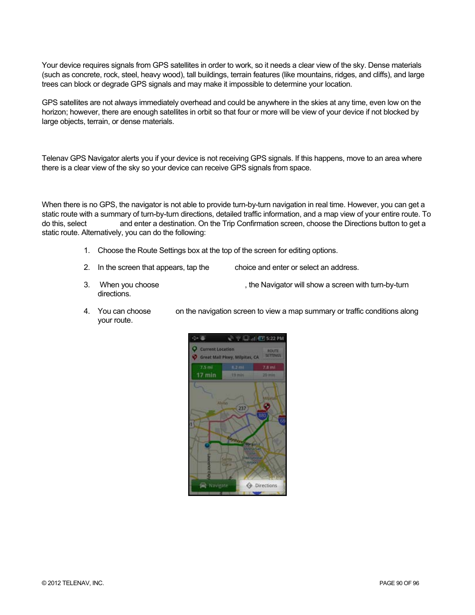 Telenav for Sprint Supported Devices: v7.1 for Android devices User Manual | Page 90 / 96