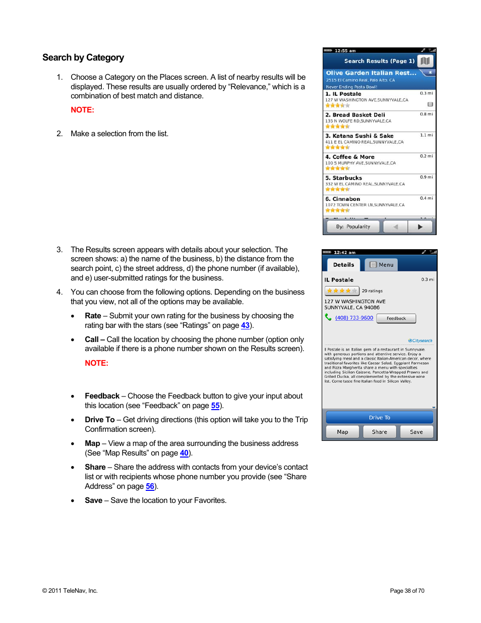 Search by category | Telenav for Sprint Supported Devices: v6.2 for BlackBerry devices User Manual | Page 38 / 70