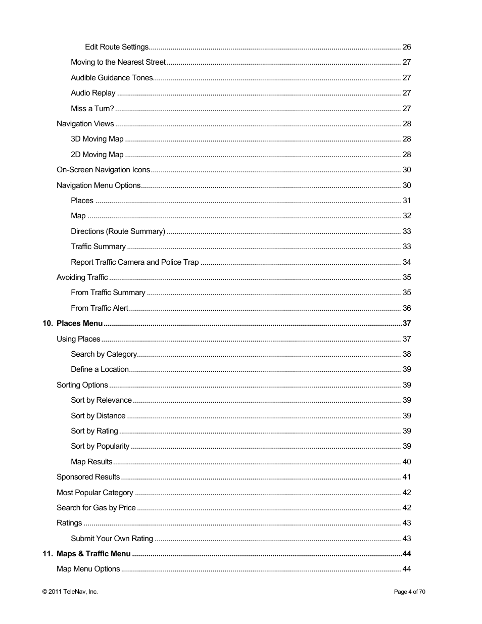 Telenav for Sprint Supported Devices: v6.2 for BlackBerry devices User Manual | Page 4 / 70