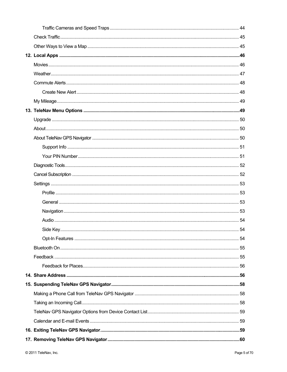 Telenav for Sprint Supported Devices: v6.2 for BlackBerry devices User Manual | Page 5 / 70