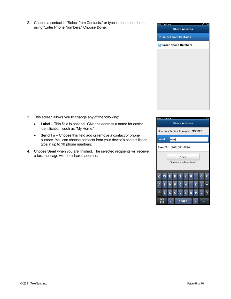 Telenav for Sprint Supported Devices: v6.2 for BlackBerry devices User Manual | Page 57 / 70