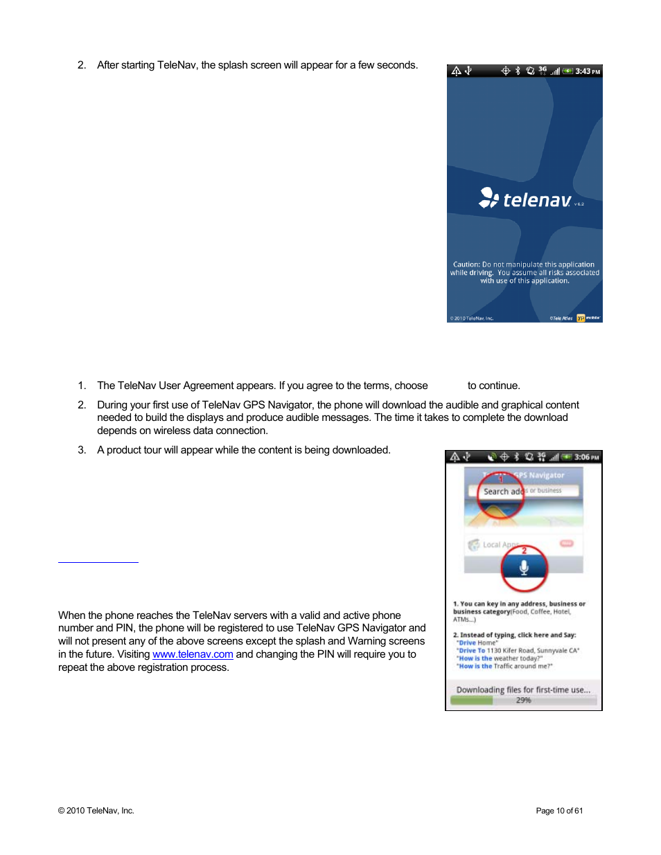 Registration | Telenav for Sprint Supported Devices: v6.2 for Android devices User Manual | Page 10 / 61