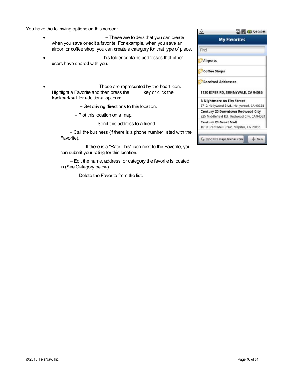 Telenav for Sprint Supported Devices: v6.2 for Android devices User Manual | Page 16 / 61