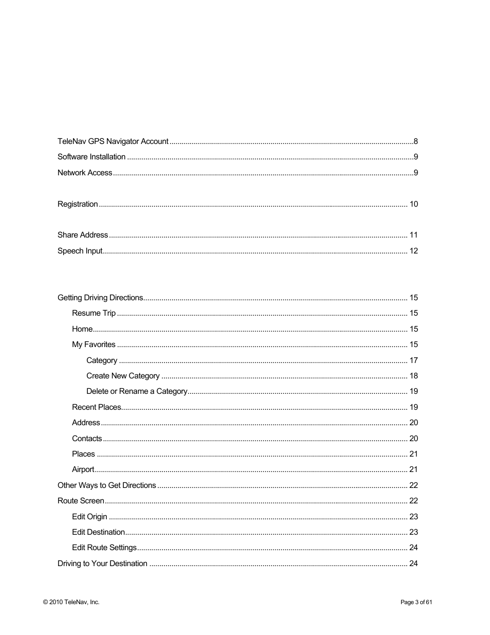 Telenav for Sprint Supported Devices: v6.2 for Android devices User Manual | Page 3 / 61