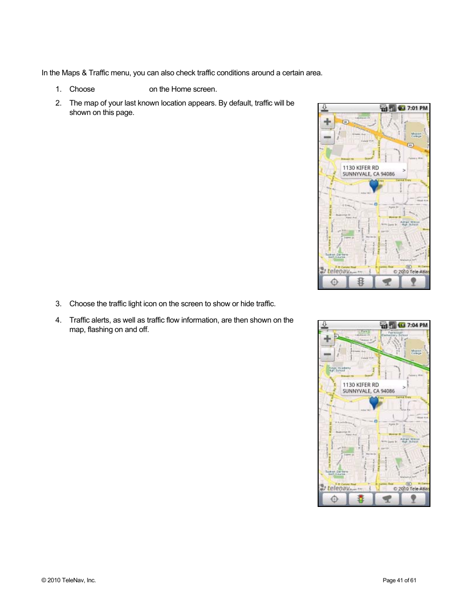 Check traffic | Telenav for Sprint Supported Devices: v6.2 for Android devices User Manual | Page 41 / 61