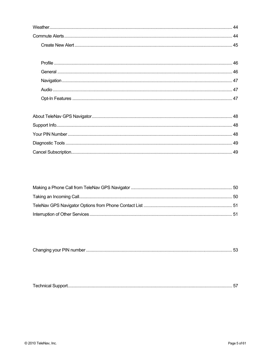 Telenav for Sprint Supported Devices: v6.2 for Android devices User Manual | Page 5 / 61