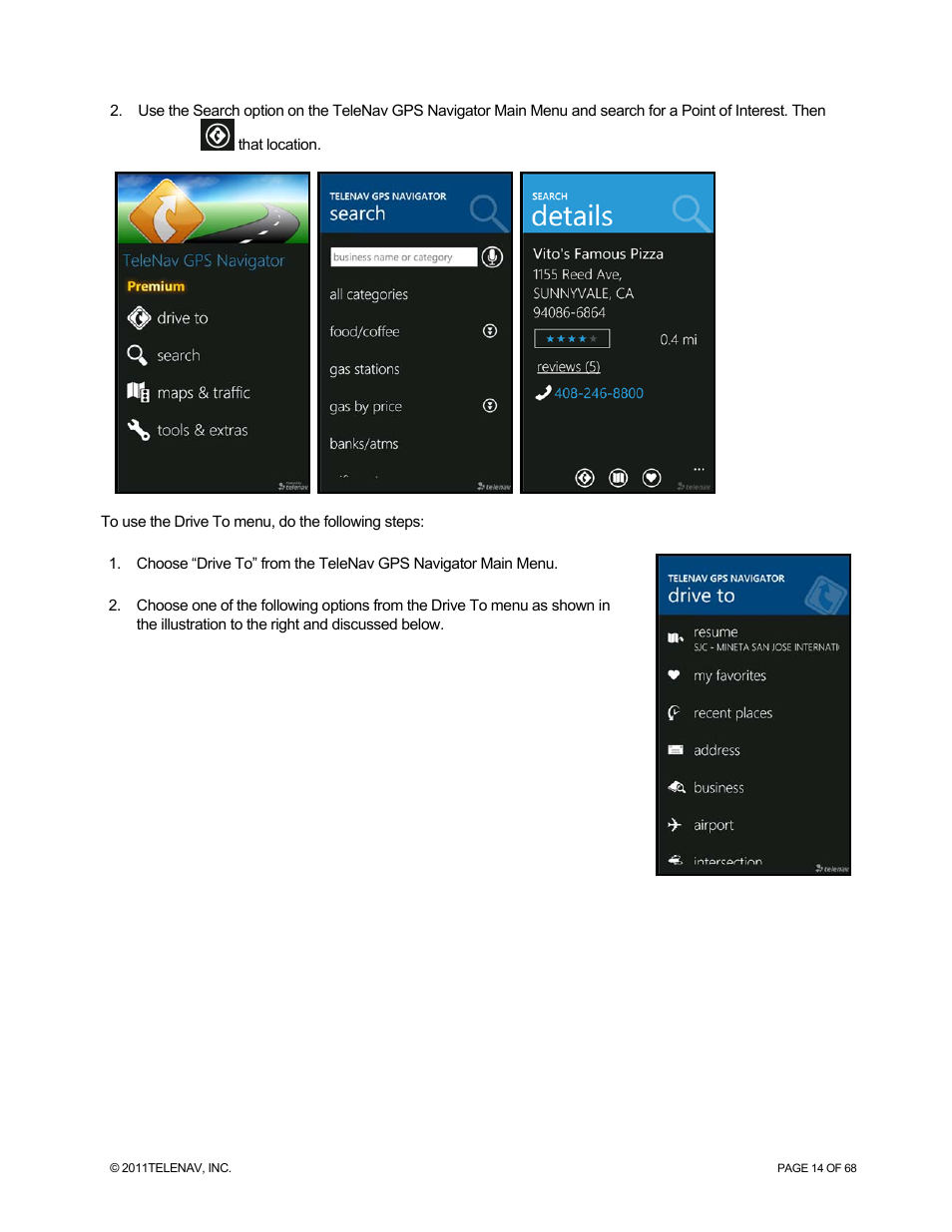 Telenav for Sprint Supported Devices: v5.8 for WinPhone7 User Manual | Page 14 / 68